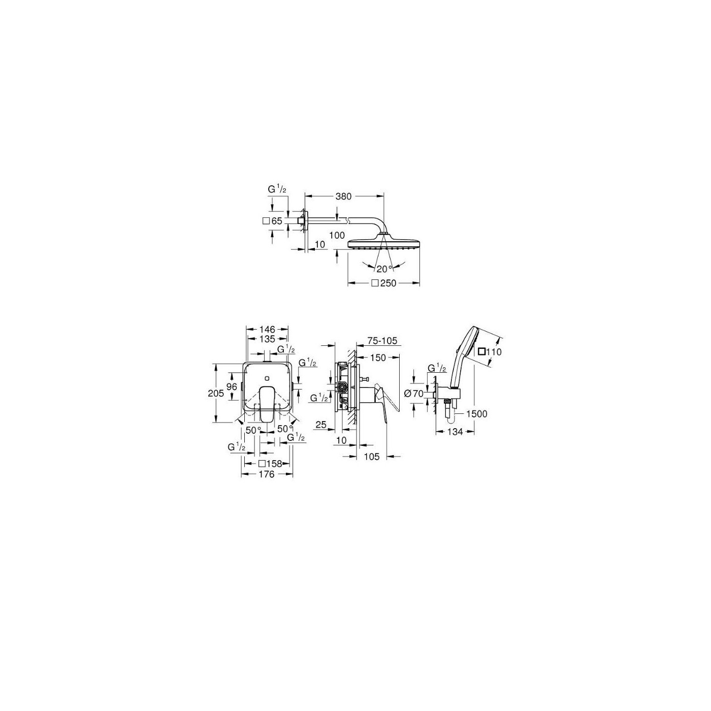 Zestaw Prysznicowy Podtynkowy Z Deszczownicą Tempesta Cube 250 Cubeo Matte Black 1053362430 Grohe Zestaw Prysznicowy Podtynkowy Z Deszczownicą Tempesta Cube 250 Cubeo Matte Black 1053362430 Grohe