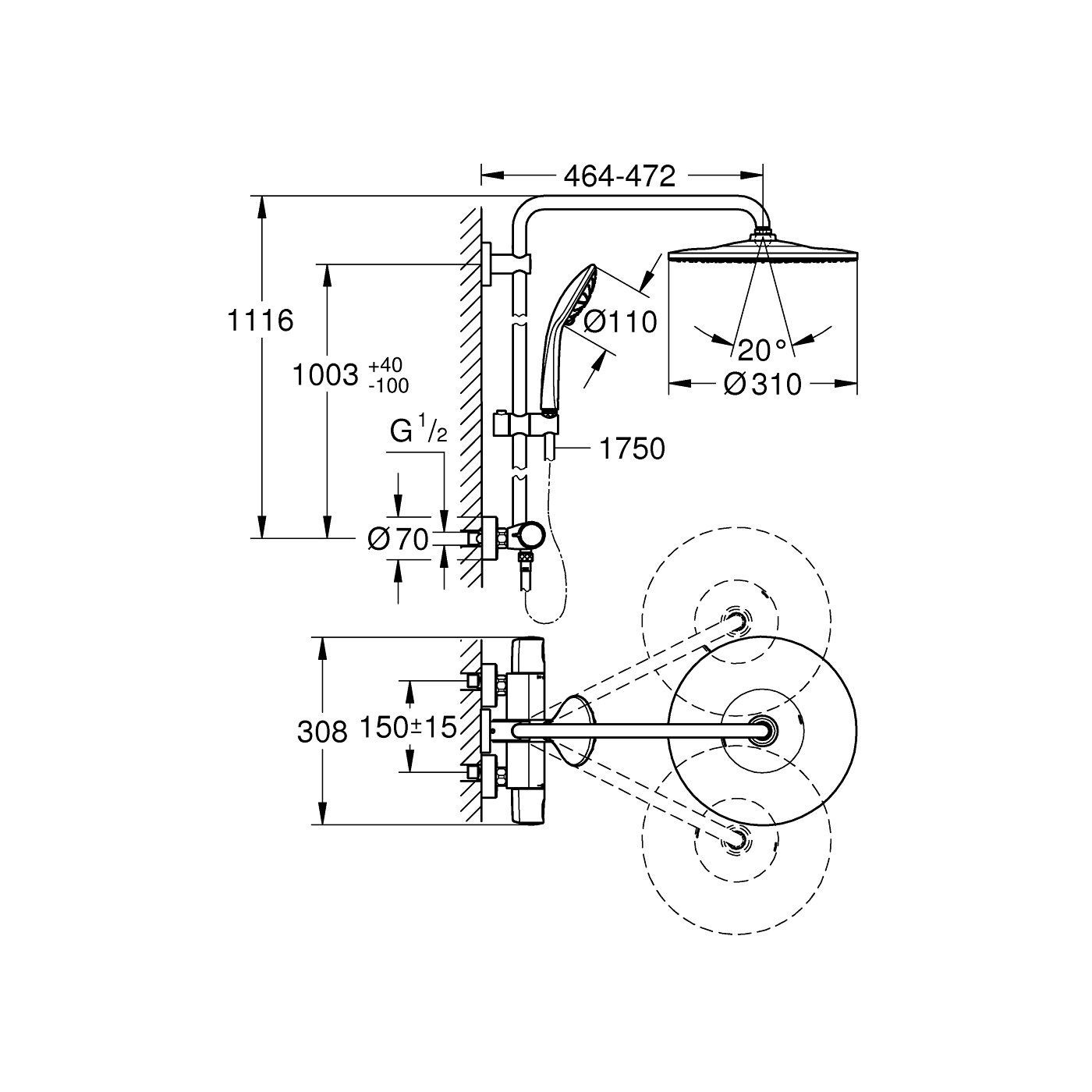 System Prysznicowy Z Termostatem Euphoria System 26723000 Grohe System Prysznicowy Z Termostatem Euphoria System 26723000 Grohe