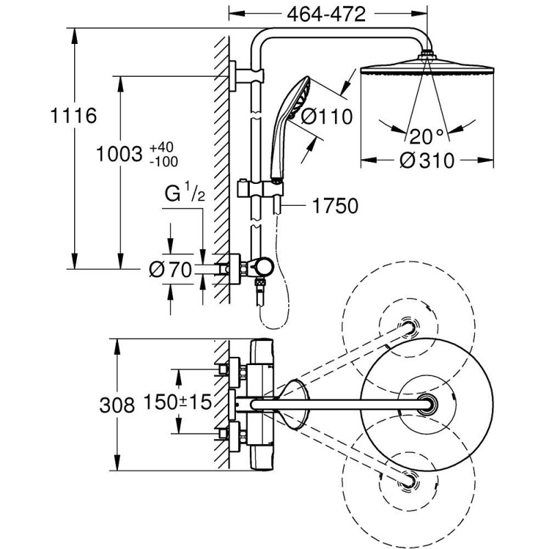 System Prysznicowy Z Termostatem Euphoria System 26723000 Grohe System Prysznicowy Z Termostatem Euphoria System 26723000 Grohe