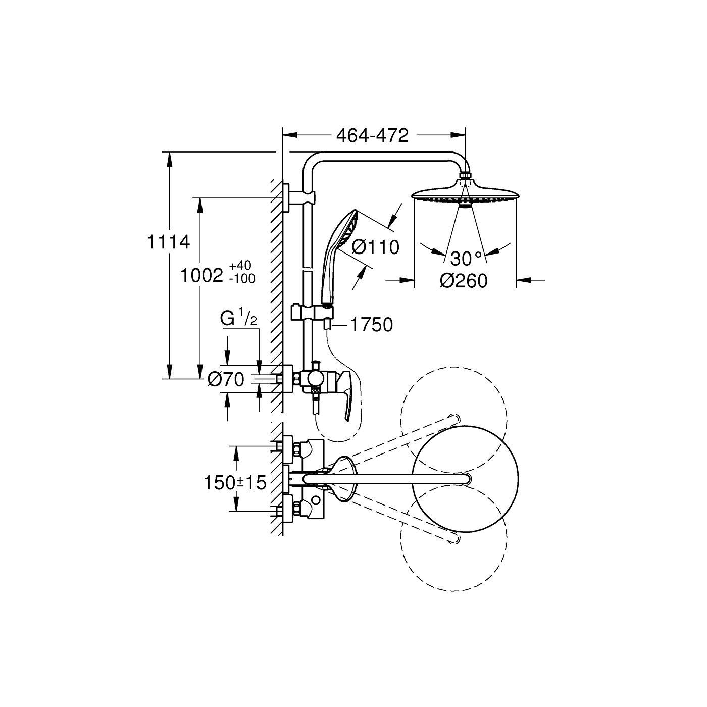 System Prysznicowy Z Jednouchwytową Baterią Ścienną Euphoria System 27473002 Grohe System Prysznicowy Z Jednouchwytową Baterią Ścienną Euphoria System 27473002 Grohe