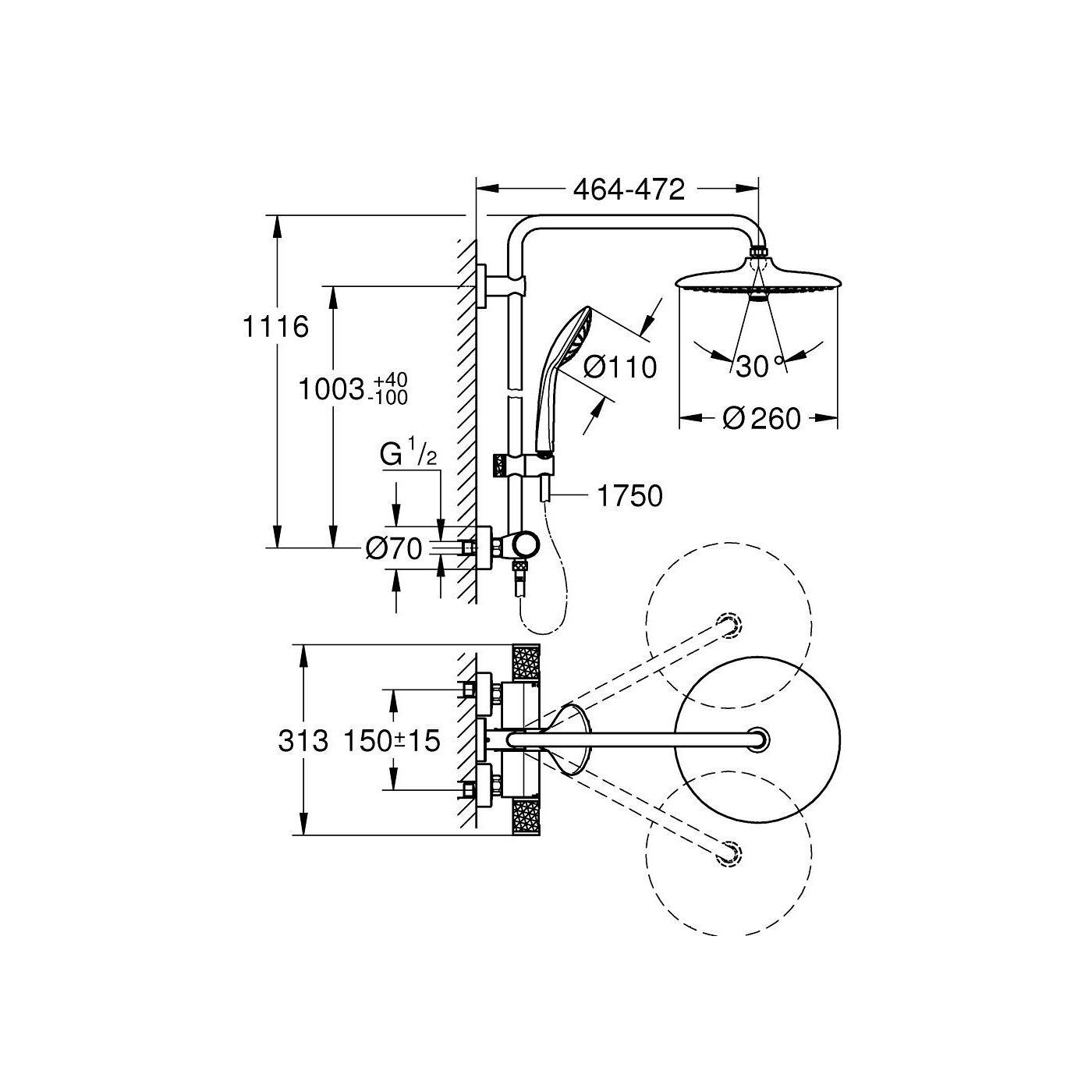 System Prysznicowy Z Termostatem Euphoria System 27615KF2 Grohe System Prysznicowy Z Termostatem Euphoria System 27615KF2 Grohe