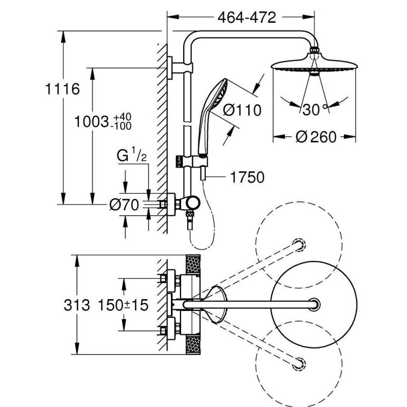 System Prysznicowy Z Termostatem Euphoria System 27615KF2 Grohe System Prysznicowy Z Termostatem Euphoria System 27615KF2 Grohe