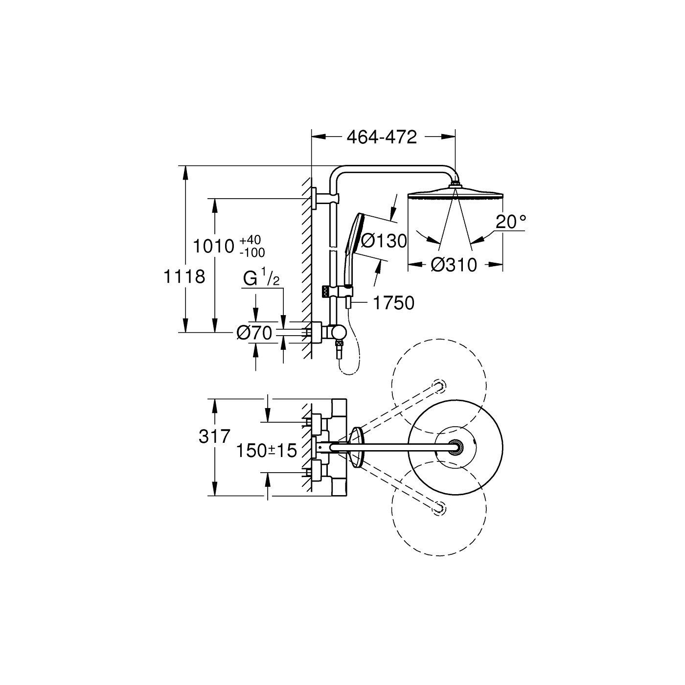 System Prysznicowy Z Termostatem Rainshower SmartActive 26836DC0 Grohe System Prysznicowy Z Termostatem Rainshower SmartActive 26836DC0 Grohe