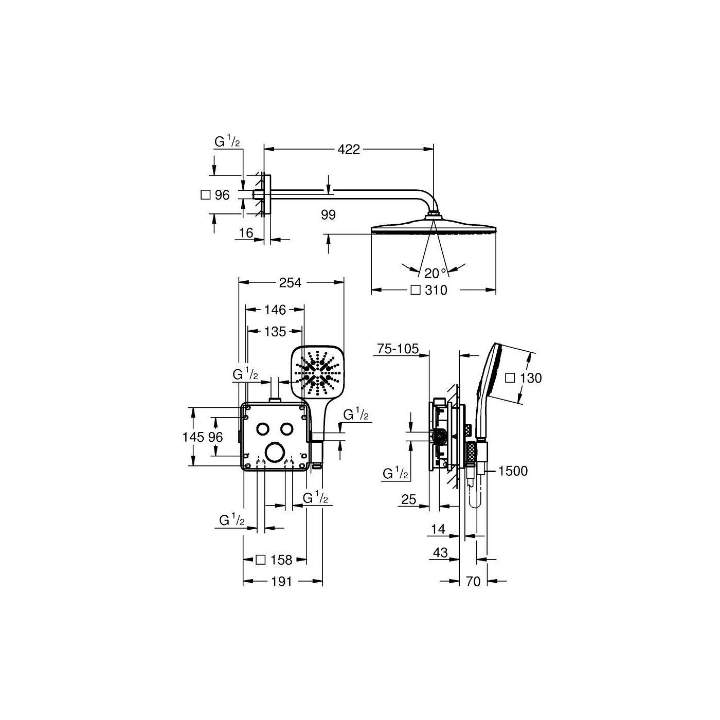 Zestaw Prysznicowy Z Deszczownicą Rainshower Mono 310 Cube Grohtherm SmartControl 34865KF0 Grohe Zestaw Prysznicowy Z Deszczownicą Rainshower Mono 310 Cube Grohtherm SmartControl 34865KF0 Grohe