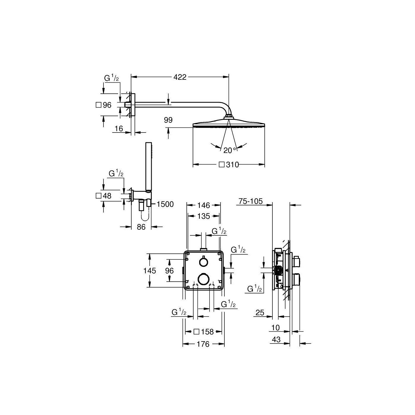 Zestaw Prysznicowy Z Deszczownicą Rainshower Mono 310 Cube Grohtherm 34870000 Grohe Zestaw Prysznicowy Z Deszczownicą Rainshower Mono 310 Cube Grohtherm 34870000 Grohe