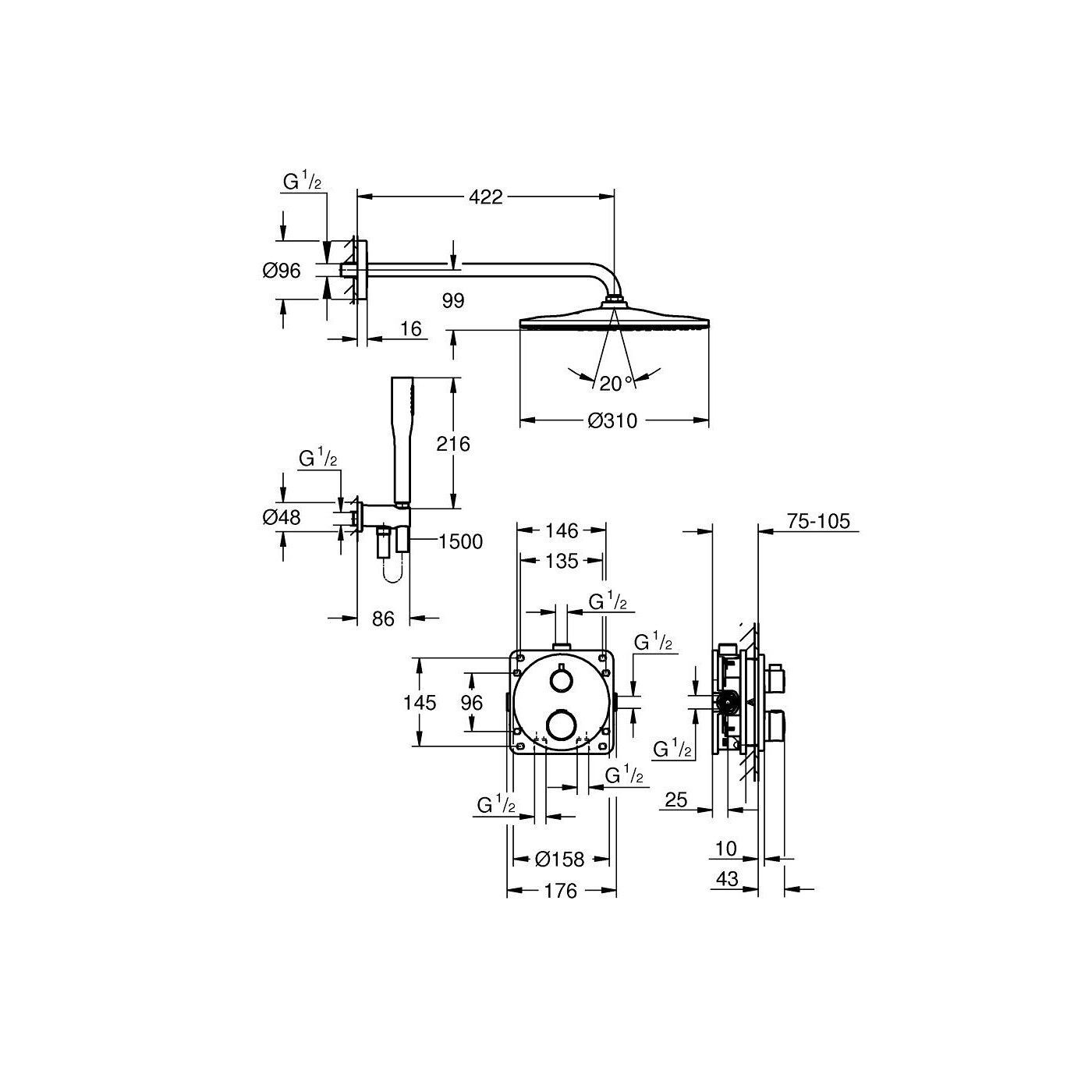 Zestaw Prysznicowy Z Deszczownicą Rainshower Mono 310 Grohtherm 34869000 Grohe Zestaw Prysznicowy Z Deszczownicą Rainshower Mono 310 Grohtherm 34869000 Grohe