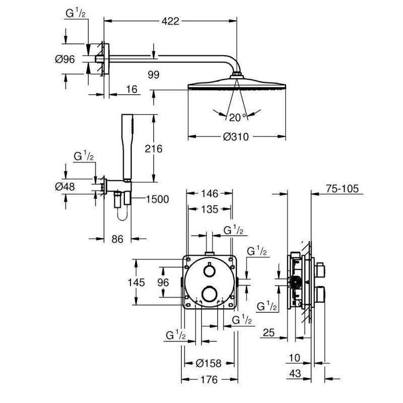 Zestaw Prysznicowy Z Deszczownicą Rainshower Mono 310 Grohtherm 34869000 Grohe Zestaw Prysznicowy Z Deszczownicą Rainshower Mono 310 Grohtherm 34869000 Grohe