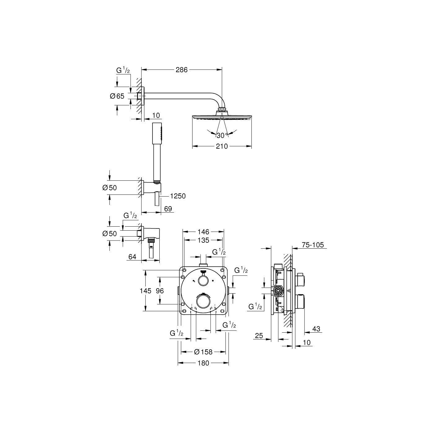 Zestaw Prysznicowy Z Deszczownicą Rainshower Cosmopolitan 210 Grohtherm 34732000 Grohe Zestaw Prysznicowy Z Deszczownicą Rainshower Cosmopolitan 210 Grohtherm 34732000 Grohe