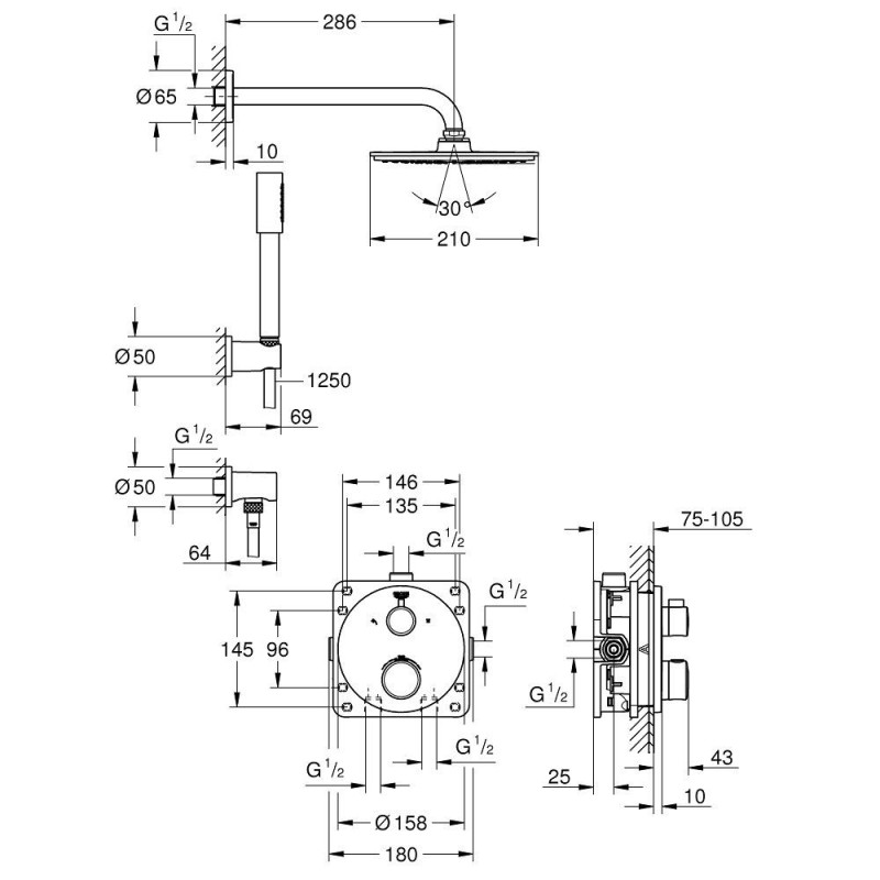 Zestaw Prysznicowy Z Deszczownicą Rainshower Cosmopolitan 210 Grohtherm 34732000 Grohe Zestaw Prysznicowy Z Deszczownicą Rainshower Cosmopolitan 210 Grohtherm 34732000 Grohe