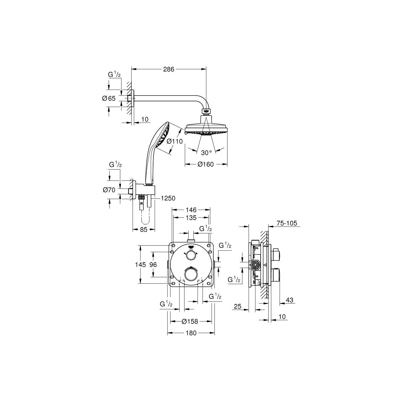 Zestaw Prysznicowy Z Deszczownicą Rainshower Cosmopolitan 160 Grohtherm 34735000 Grohe Zestaw Prysznicowy Z Deszczownicą Rainshower Cosmopolitan 160 Grohtherm 34735000 Grohe