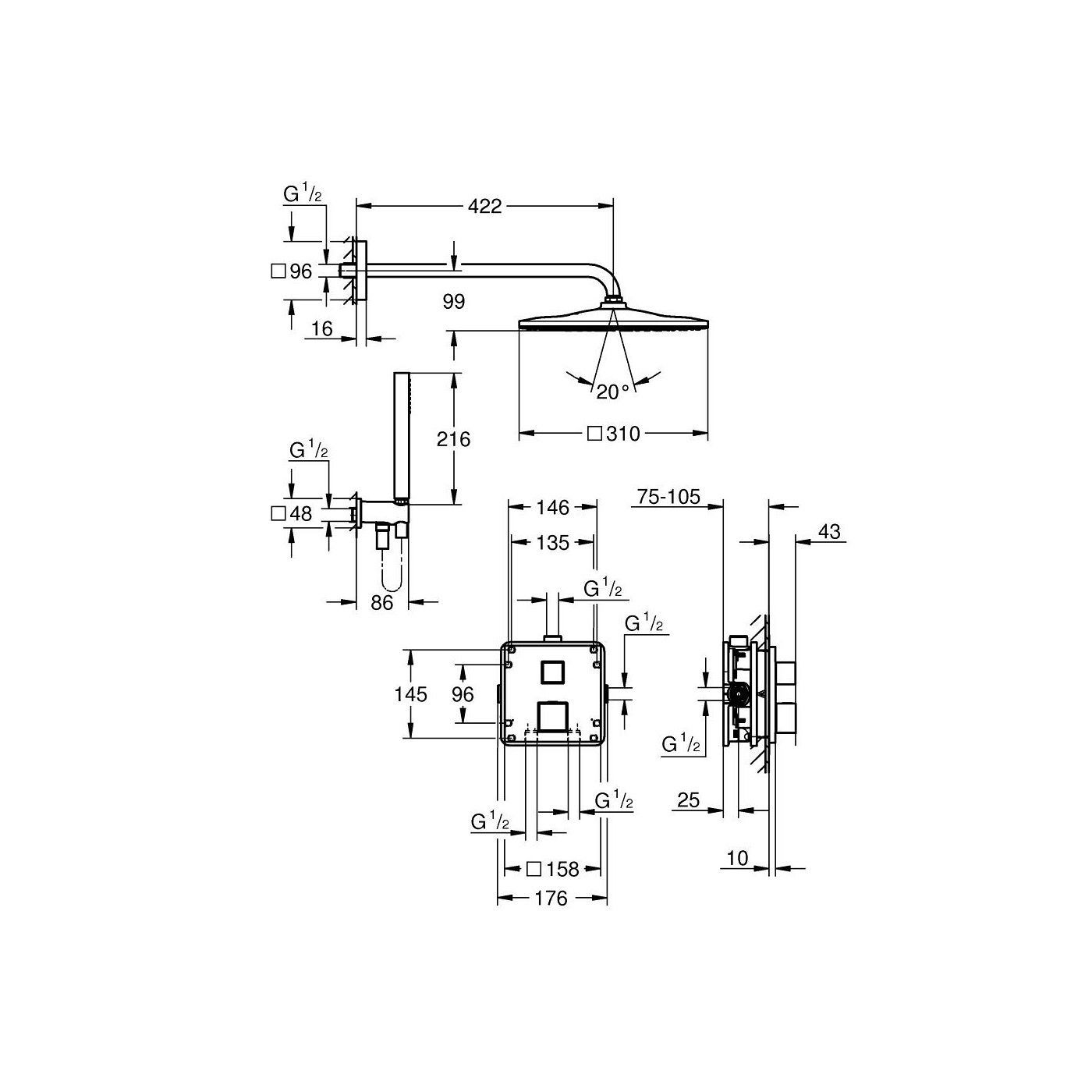 Zestaw Prysznicowy Z Deszczownicą Rainshower Mono 310 Cube Grohtherm Cube 34868000 Grohe Zestaw Prysznicowy Z Deszczownicą Rainshower Mono 310 Cube Grohtherm Cube 34868000 Grohe