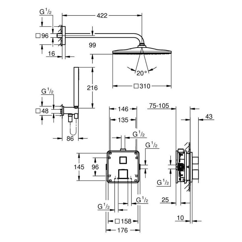 Zestaw Prysznicowy Z Deszczownicą Rainshower Mono 310 Cube Grohtherm Cube 34868000 Grohe Zestaw Prysznicowy Z Deszczownicą Rainshower Mono 310 Cube Grohtherm Cube 34868000 Grohe