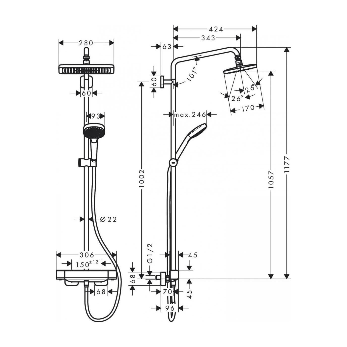 Zestaw Prysznicowy Croma E 27660000 Hansgrohe Zestaw Prysznicowy Croma E 27660000 Hansgrohe