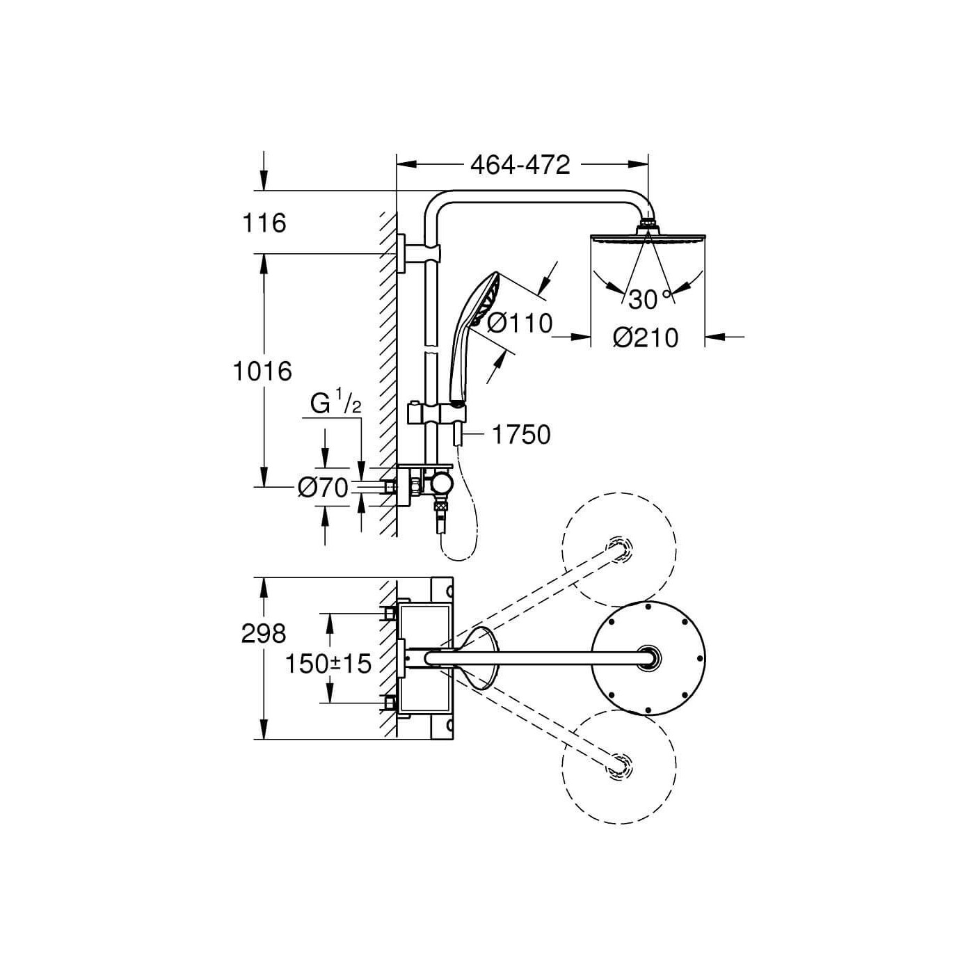 System Prysznicowy Z Termostatem Do Montażu Ściennego Euphoria System 210 26363000 Grohe System Prysznicowy Z Termostatem Do Montażu Ściennego Euphoria System 210 26363000 Grohe