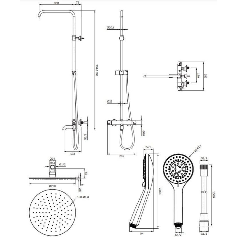 Termostatyczny System Wannowo-Prysznicowy Natynkowy Y Chrom Y1234ALCR Omnires Termostatyczny System Wannowo-Prysznicowy Natynkowy Y Chrom Y1234ALCR Omnires