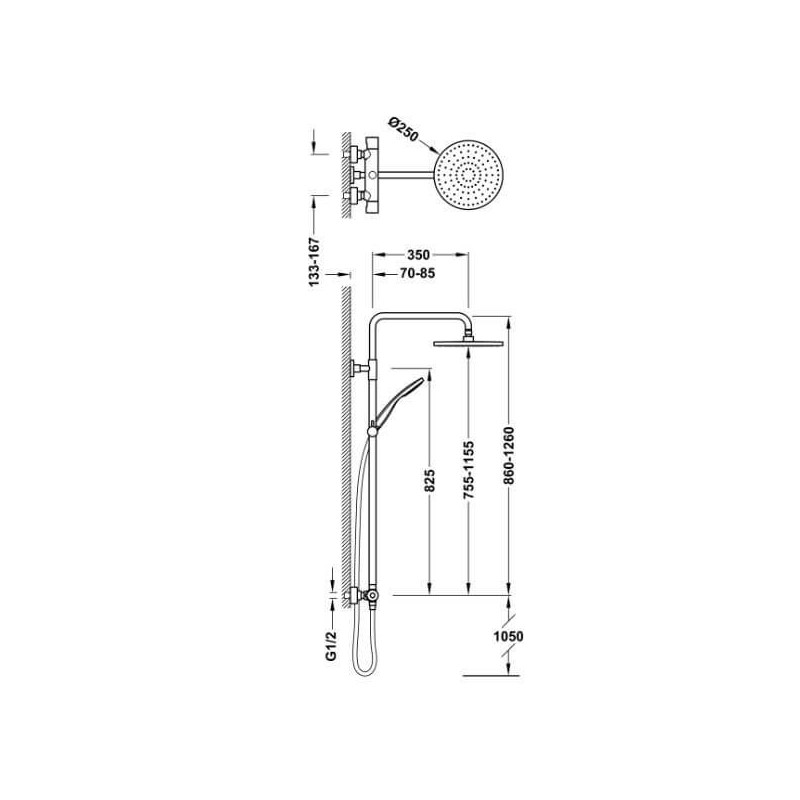 Zestaw Baterii Termostatycznej Naściennej 2-drożnej Prysznicowej Base-Tres Plus 21639502NM TRES Zestaw Baterii Termostatycznej Naściennej 2-drożnej Prysznicowej Base-Tres Plus 21639502NM TRES