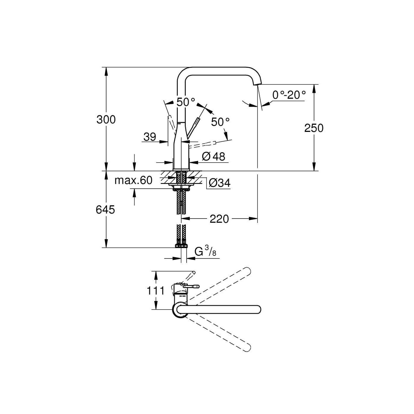 Jednouchwytowa Bateria Zlewozmywakowa Essence Phantom Black 30505KF0 Grohe Jednouchwytowa Bateria Zlewozmywakowa Essence Phantom Black 30505KF0 Grohe