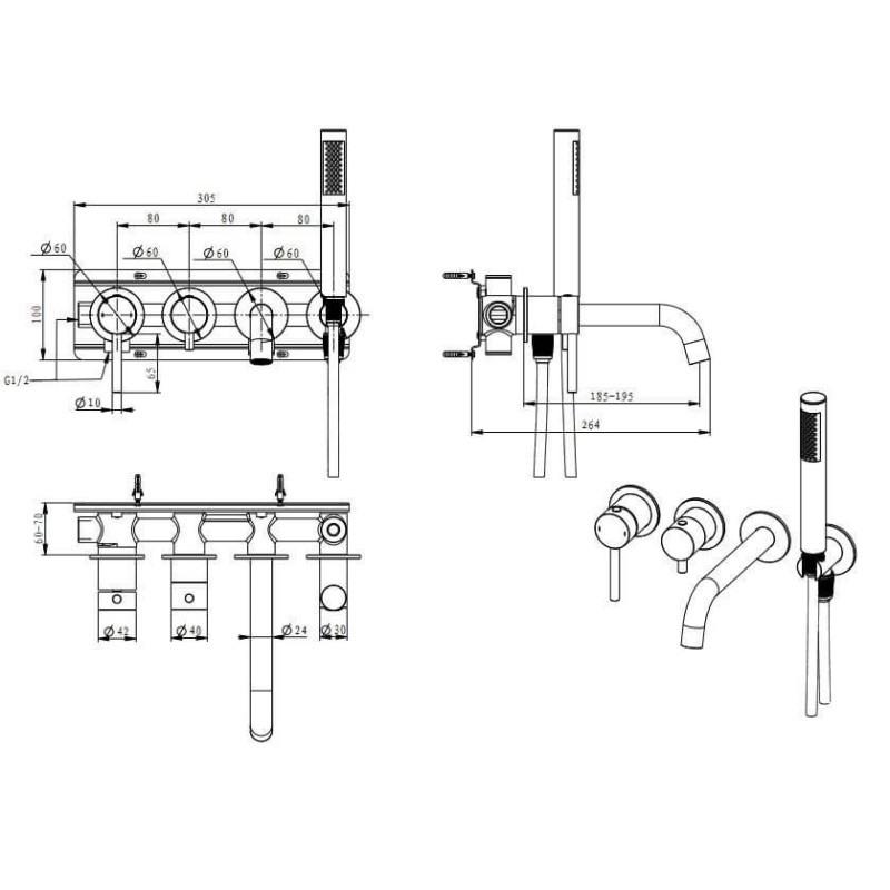 Bateria Wannowa Podtynkowa Fly 4-Otworowa Z Boxem I Zestawem Prysznicowym Czarny Mat 03032BM Emporia Bateria Wannowa Podtynkowa Fly 4-Otworowa Z Boxem I Zestawem Prysznicowym Czarny Mat 03032BM Emporia