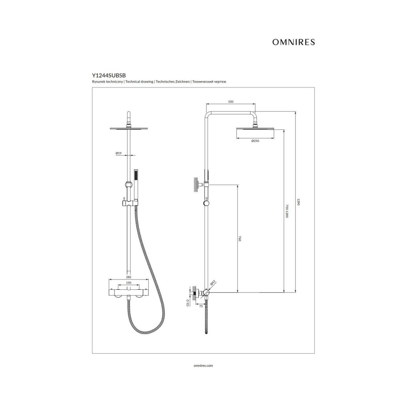 Termostatyczny System Prysznicowy Natynkowy Y Mosiądz Szczotkowany Y1244SUBSB Omnires Termostatyczny System Prysznicowy Natynkowy Y Mosiądz Szczotkowany Y1244SUBSB Omnires