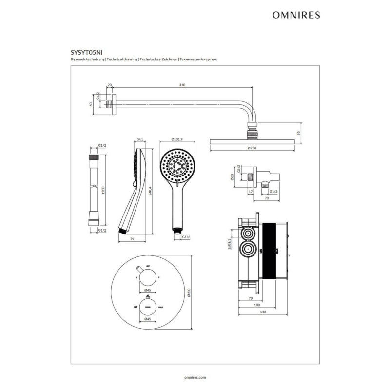 Termostatyczny System Prysznicowy Podtynkowy Y Nikiel SYSYT05NI Omnires Termostatyczny System Prysznicowy Podtynkowy Y Nikiel SYSYT05NI Omnires