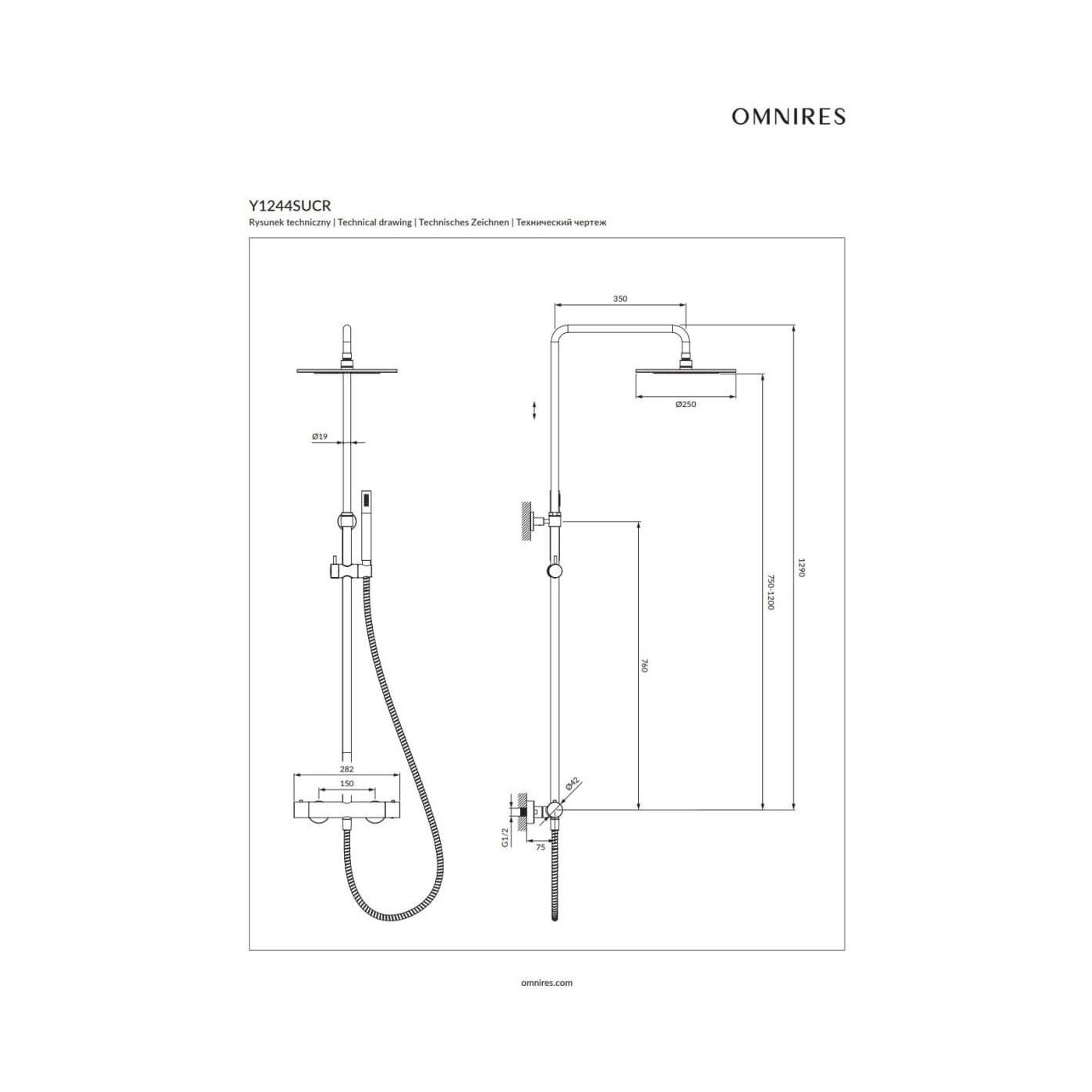 Termostatyczny System Prysznicowy Natynkowy Y Chrom Y1244SUCR Omnires Termostatyczny System Prysznicowy Natynkowy Y Chrom Y1244SUCR Omnires