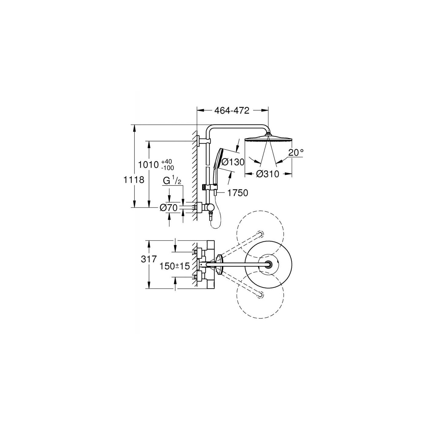 Termostatyczny System Prysznicowy Rainshower Smartactive 310 Phantom Black 22119KF0 Grohe Termostatyczny System Prysznicowy Rainshower Smartactive 310 Phantom Black 22119KF0 Grohe