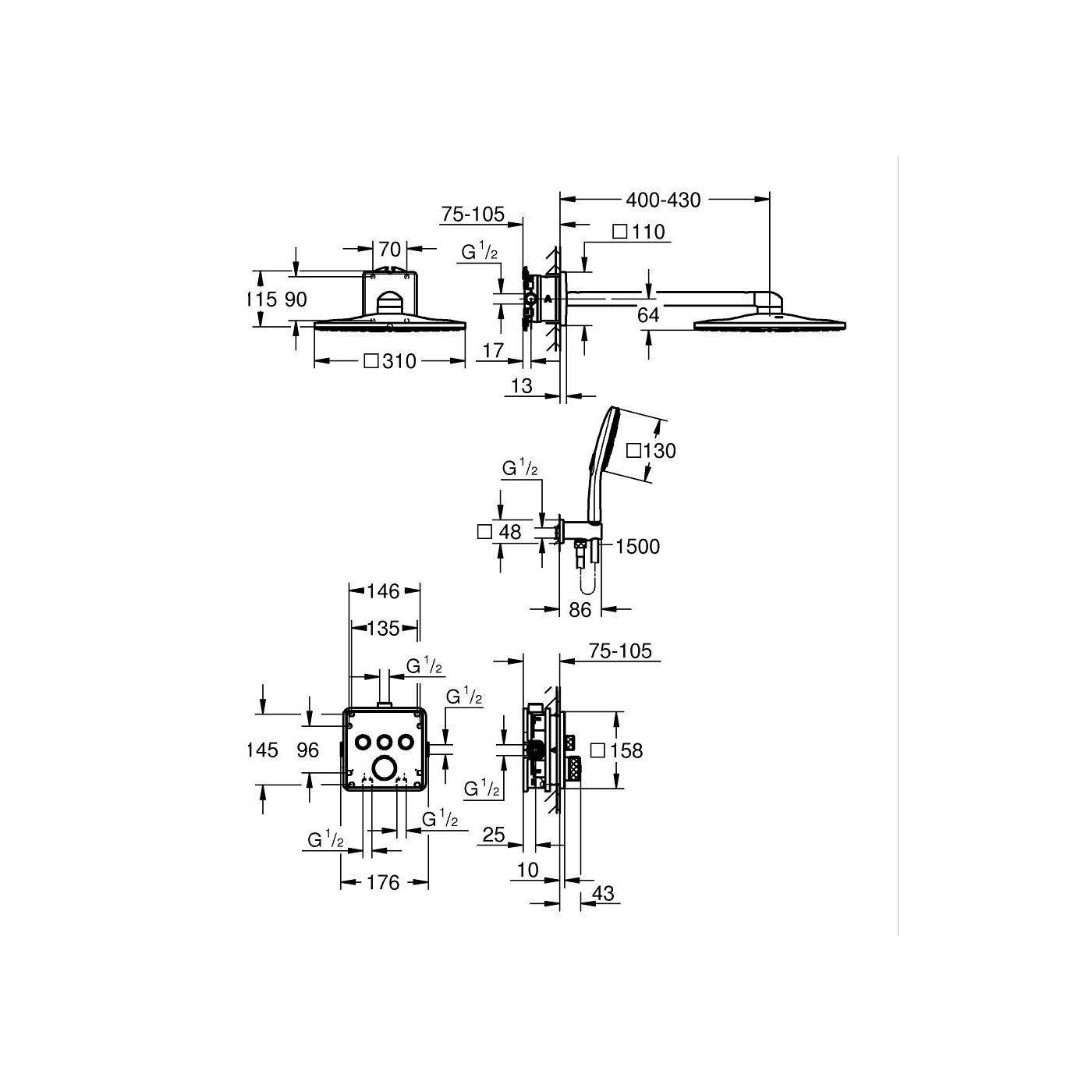 Zestaw Prysznicowy Grohtherm SmartControl Podtynkowy Z Deszczownicą Rainshower SmartActive 310 Cube 34864000 Grohe Zestaw Prysznicowy Grohtherm SmartControl Podtynkowy Z Deszczownicą Rainshower SmartActive 310 Cube 34864000 Grohe