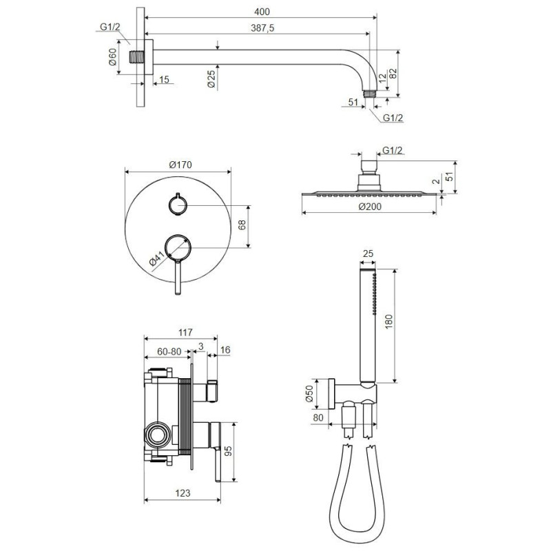 Zestaw Prysznicowo-Wannowy Podtynkowy 2 Funkcyjny Z Deszczownicą 25 cm Pi Miedziany Szczotkowany AREX.SET.1245CB Excellent Zestaw Prysznicowo-Wannowy Podtynkowy 2 Funkcyjny Z Deszczownicą 25 cm Pi Miedziany Szczotkowany AREX.SET.1245CB Excellent
