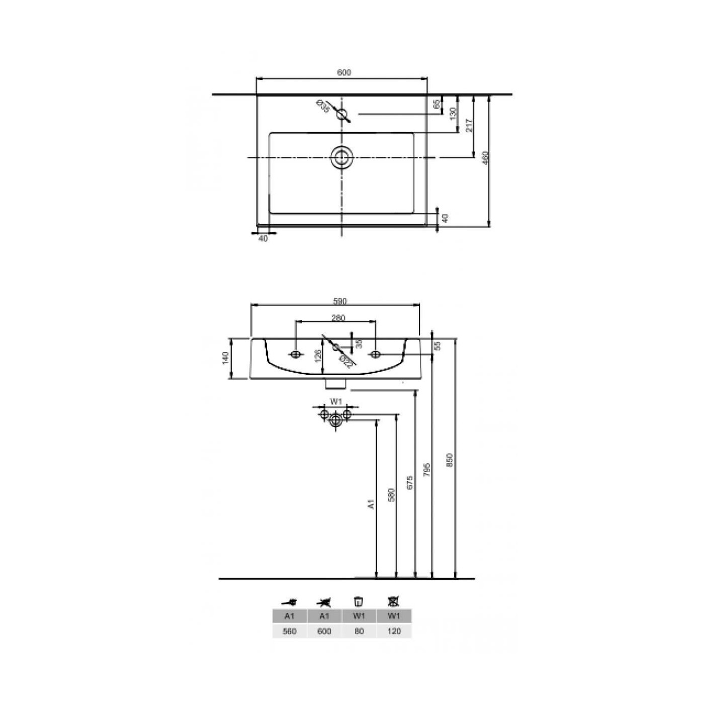 Umywalka Prostokątna Twins 60x46 Z Otworem L51160000 Koło Umywalka Prostokątna Twins 60x46 Z Otworem L51160000 Koło