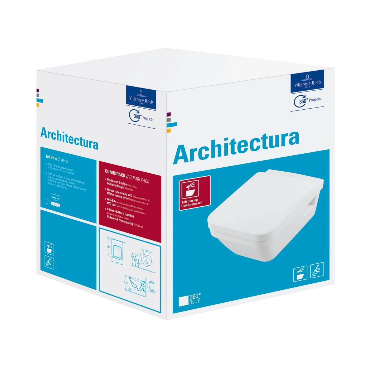 Miska WC Wisząca Bezrantowa Architektura DirectFlush 53x37 Z Deską Wolnoopadającą 5685HR01 Villeroy&Boch Miska WC Wisząca Bezrantowa Architektura DirectFlush 53x37 Z Deską Wolnoopadającą 5685HR01 Villeroy&Boch