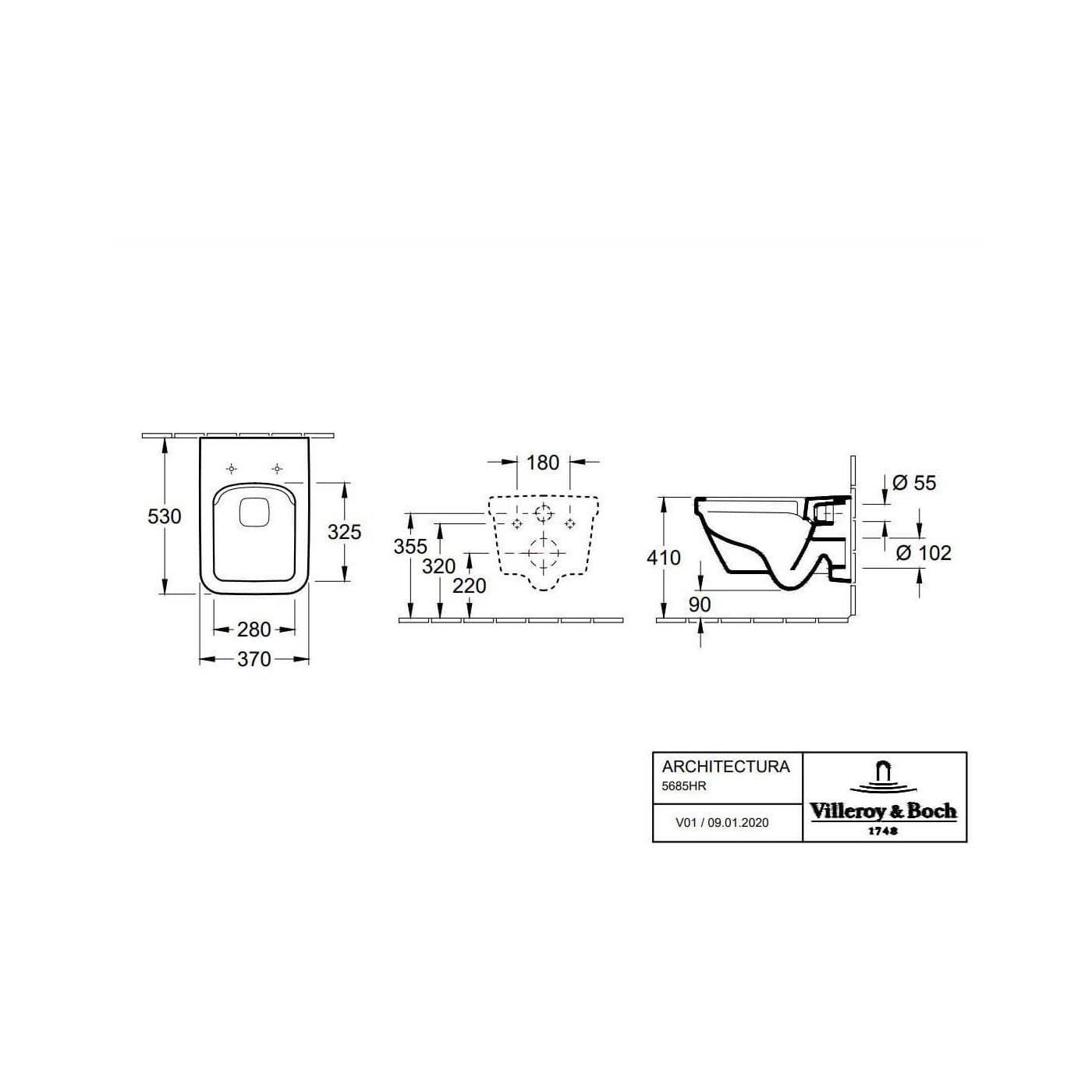 Miska WC Wisząca Bezrantowa Architektura DirectFlush 53x37 Z Deską Wolnoopadającą 5685HR01 Villeroy&Boch Miska WC Wisząca Bezrantowa Architektura DirectFlush 53x37 Z Deską Wolnoopadającą 5685HR01 Villeroy&Boch