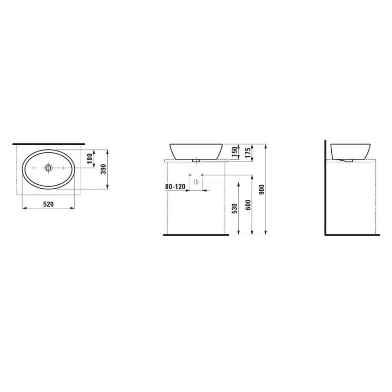 Umywalka Nablatowa 520x390 mm Pro B Biały H8129640001091 Laufen Umywalka Nablatowa 520x390 mm Pro B Biały H8129640001091 Laufen