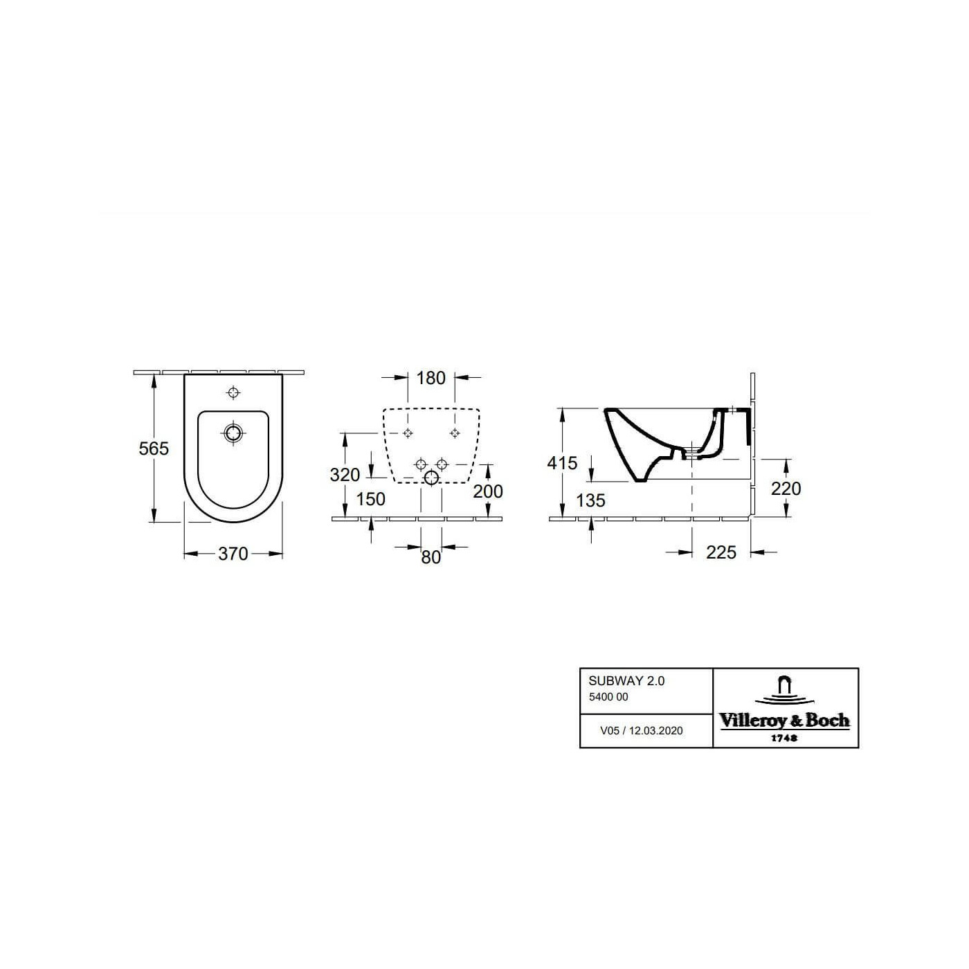 Bidet Wiszący Subway 2.0 56x37 54000001P Villeroy&Boch Bidet Wiszący Subway 2.0 56x37 54000001P Villeroy&Boch