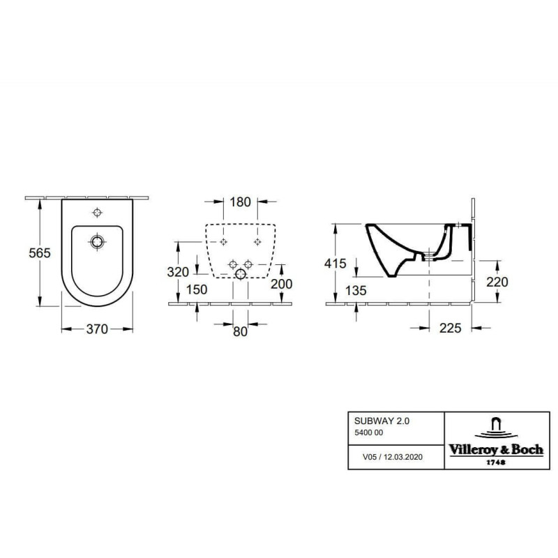 Bidet Wiszący Subway 2.0 56x37 54000001P Villeroy&Boch Bidet Wiszący Subway 2.0 56x37 54000001P Villeroy&Boch