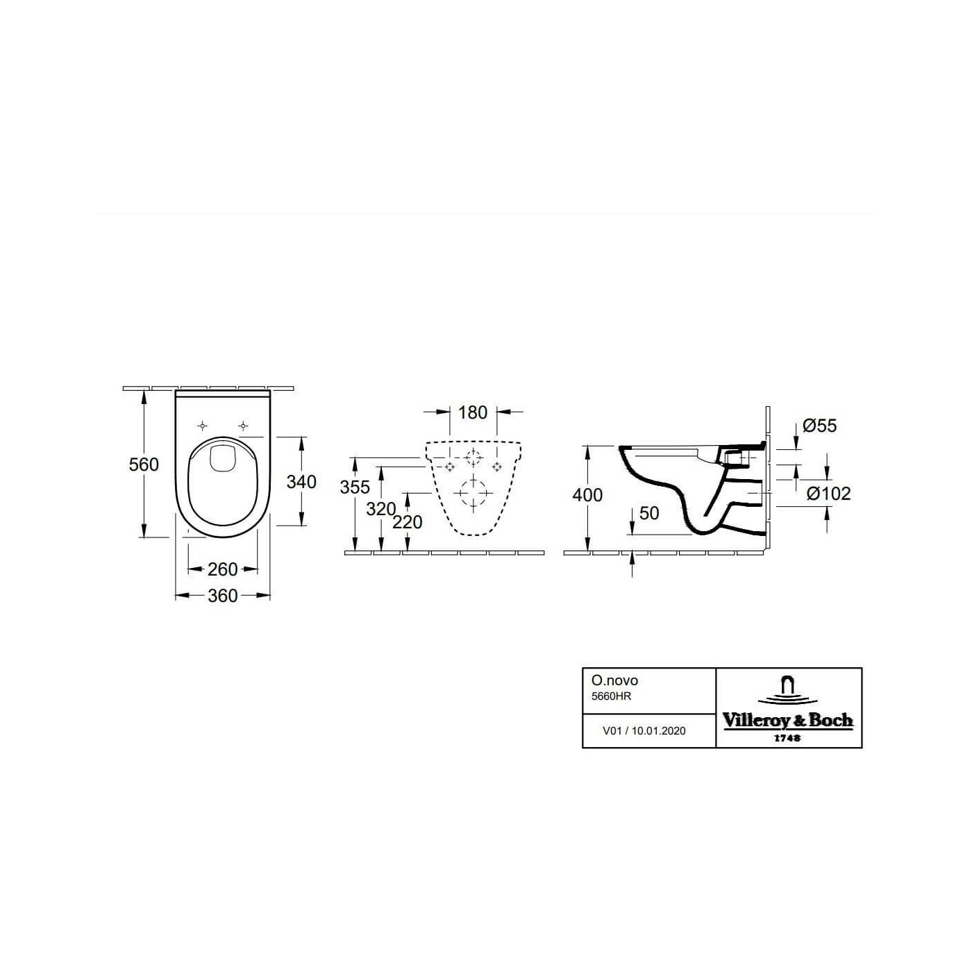 Miska WC Wisząca Bezrantowa O.Novo 56x36 Z Deską Wolnoopadającą 5660HR01 Villeroy&Boch Miska WC Wisząca Bezrantowa O.Novo 56x36 Z Deską Wolnoopadającą 5660HR01 Villeroy&Boch