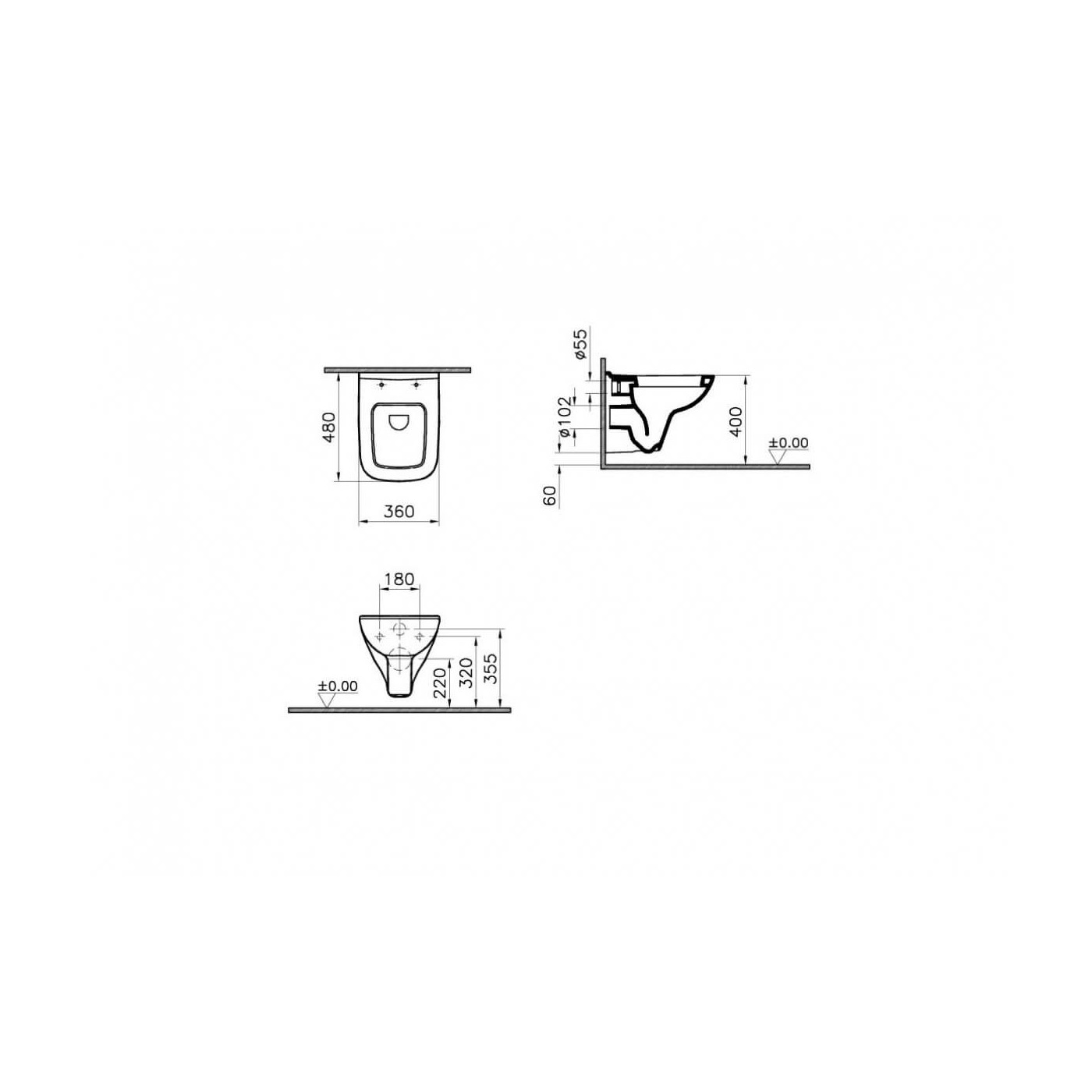 Miska WC Podwieszana S20 48cm 48x36 5505B003-0101 Vitra Miska WC Podwieszana S20 48cm 48x36 5505B003-0101 Vitra