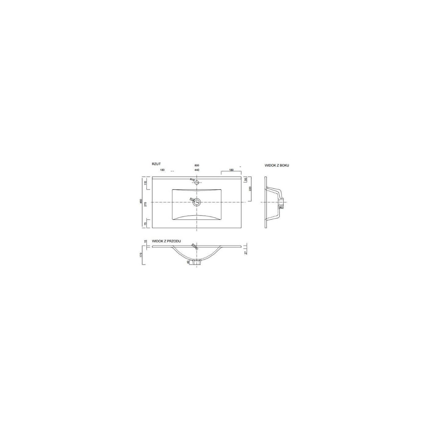 Umywalka Wpuszczana w Blat Plan 80 cm L1724 Defra Umywalka Wpuszczana w Blat Plan 80 cm L1724 Defra