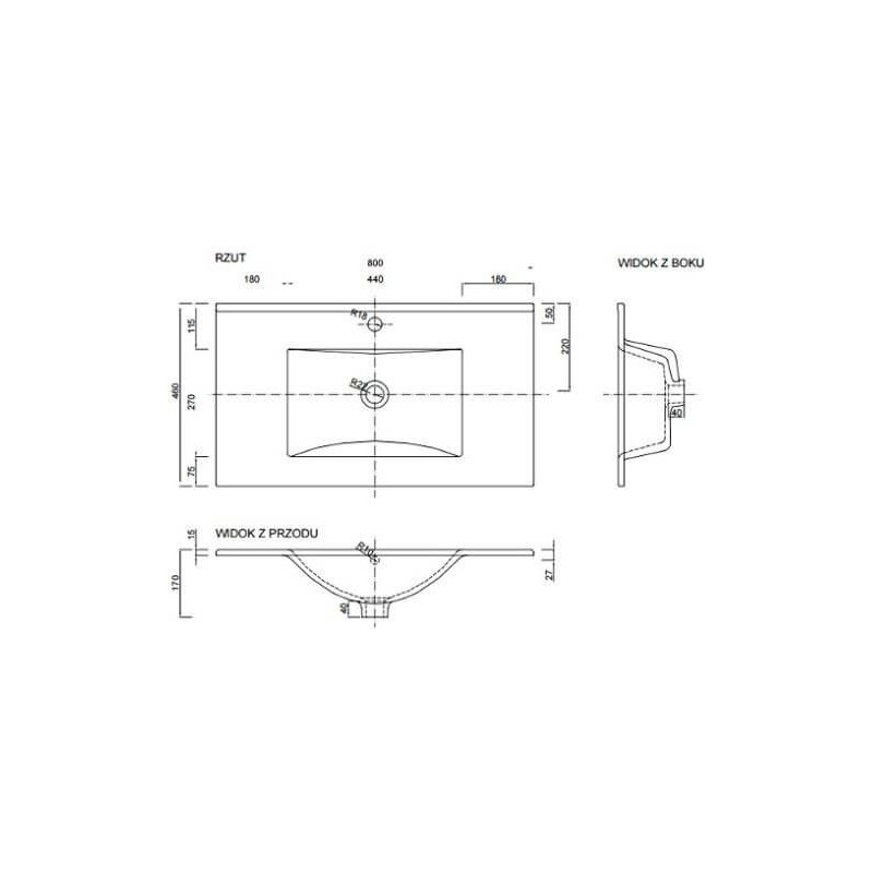Umywalka Wpuszczana w Blat Plan 80 cm L1724 Defra Umywalka Wpuszczana w Blat Plan 80 cm L1724 Defra