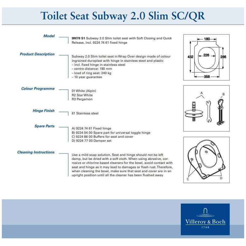 Deska WC Wolnoopadająca Subway 2.0 Slim 9M78S101 Villeroy&Boch Deska WC Wolnoopadająca Subway 2.0 Slim 9M78S101 Villeroy&Boch