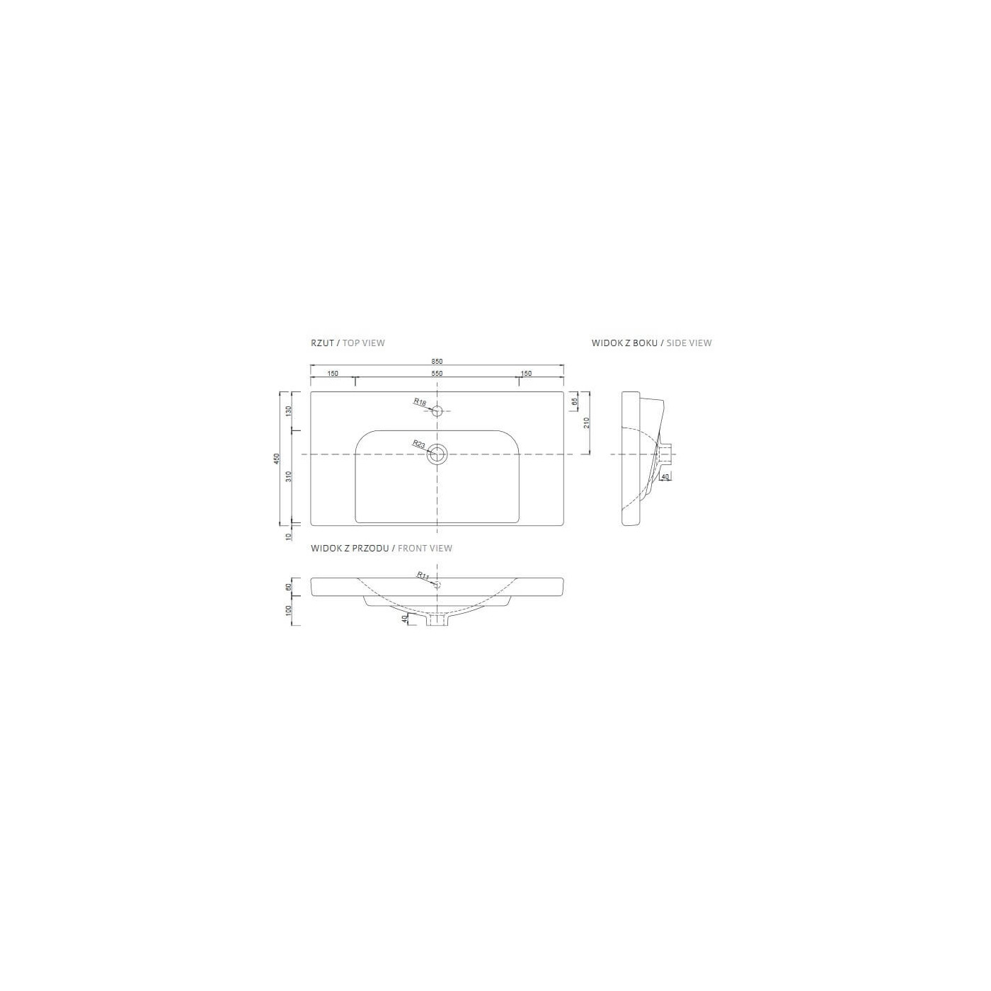 Umywalka Roma 85x45 3064 Deftrans Umywalka Roma 85x45 3064 Deftrans