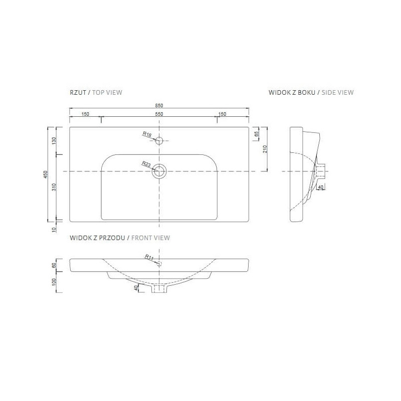 Umywalka Roma 85x45 3064 Deftrans Umywalka Roma 85x45 3064 Deftrans