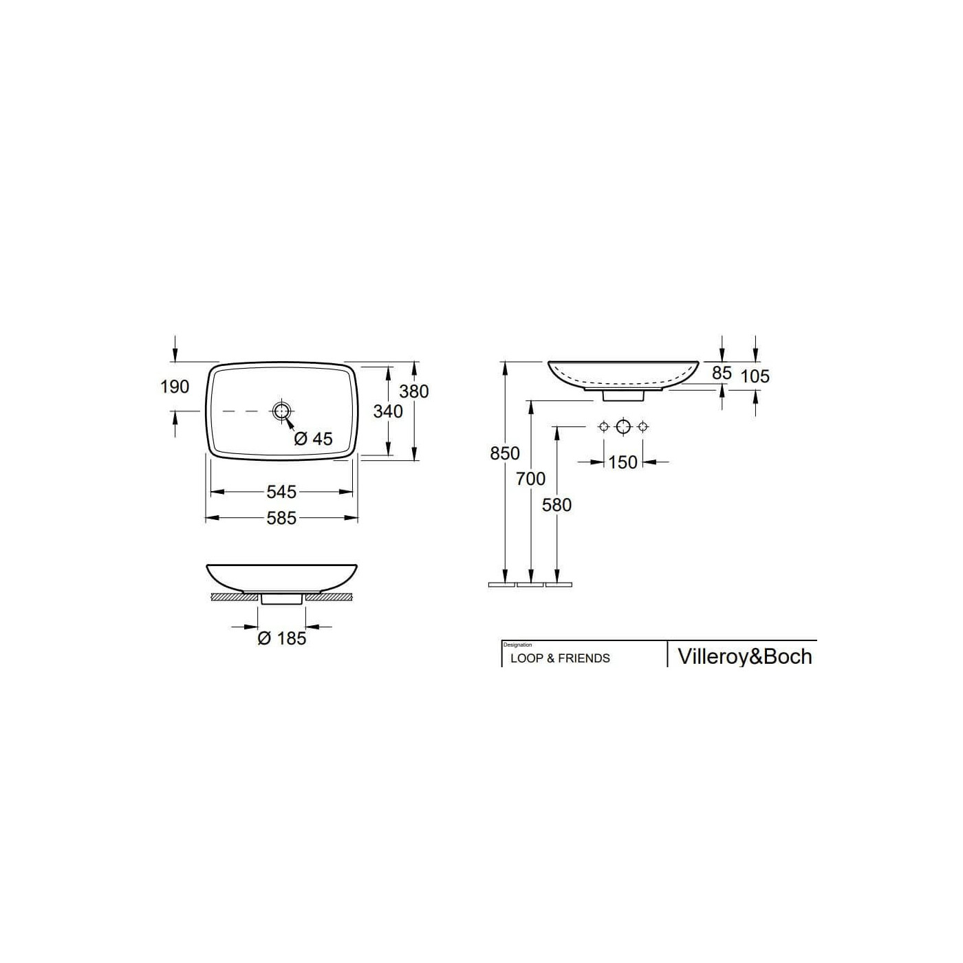 Umywalka Nablatowa Loop&Friends 58,5x38 51540001 Villeroy&Boch Umywalka Nablatowa Loop&Friends 58,5x38 51540001 Villeroy&Boch