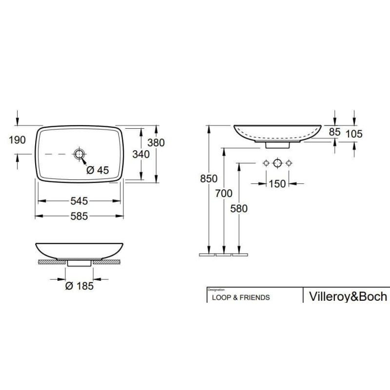Umywalka Nablatowa Loop&Friends 58,5x38 51540001 Villeroy&Boch Umywalka Nablatowa Loop&Friends 58,5x38 51540001 Villeroy&Boch