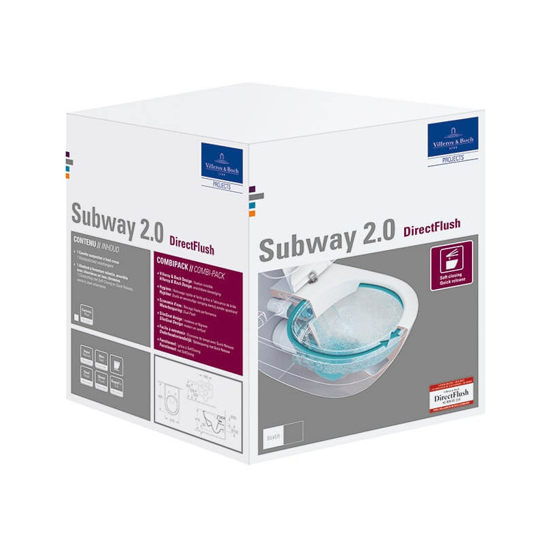 Miska WC Wisząca Bezrantowa Subway 2.0 CombiPack 56,5x37 Z Deską 5614R201 Villeroy&Boch Miska WC Wisząca Bezrantowa Subway 2.0 CombiPack 56,5x37 Z Deską 5614R201 Villeroy&Boch