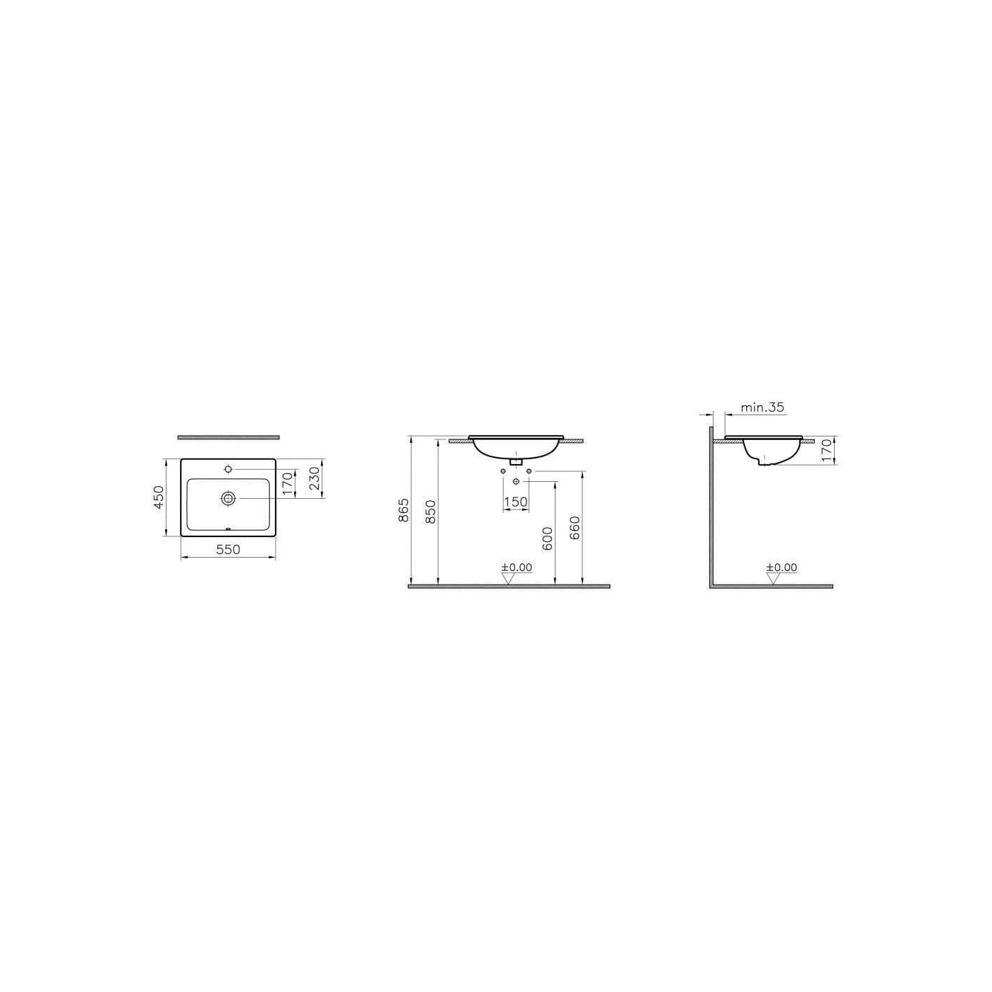 Umywalka Wpuszczana W Blat S20 55x45x17 5465B003-0001 Vitra Umywalka Wpuszczana W Blat S20 55x45x17 5465B003-0001 Vitra
