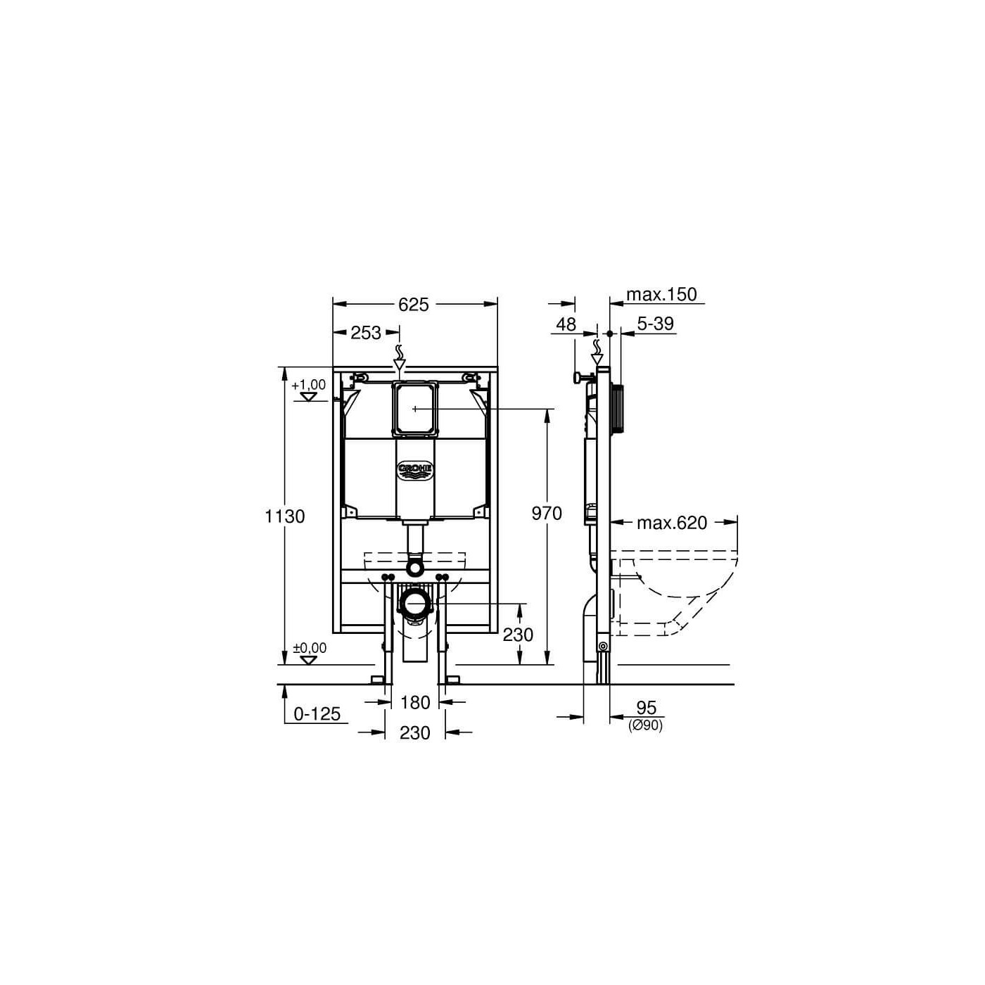 Stelaż Do WC 80mm Rapid SL 62x113 38994000 Grohe Stelaż Do WC 80mm Rapid SL 62x113 38994000 Grohe