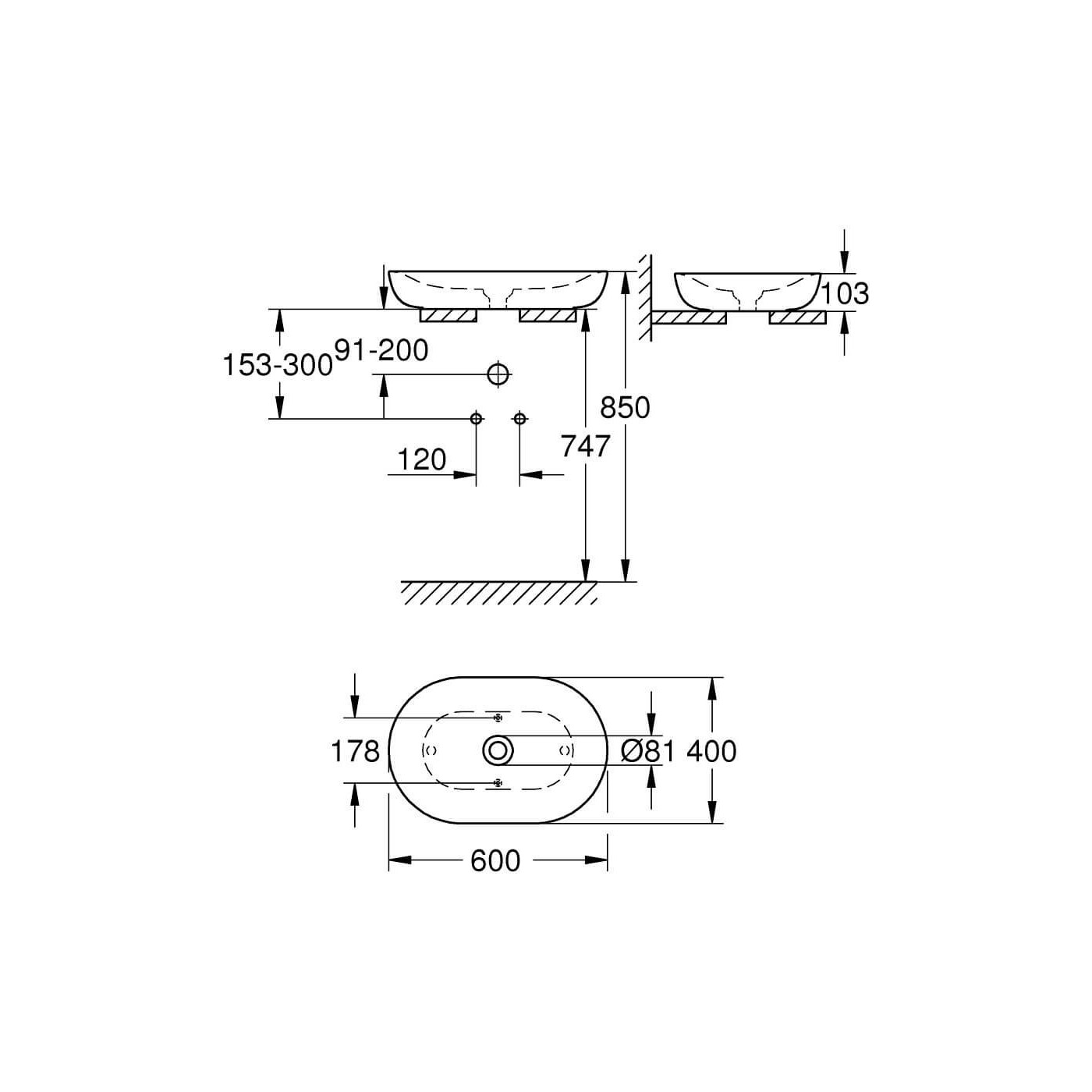 Umywalka Nablatowa 60 cm Essence Biel Alpejska 3960800H Grohe Umywalka Nablatowa 60 cm Essence Biel Alpejska 3960800H Grohe