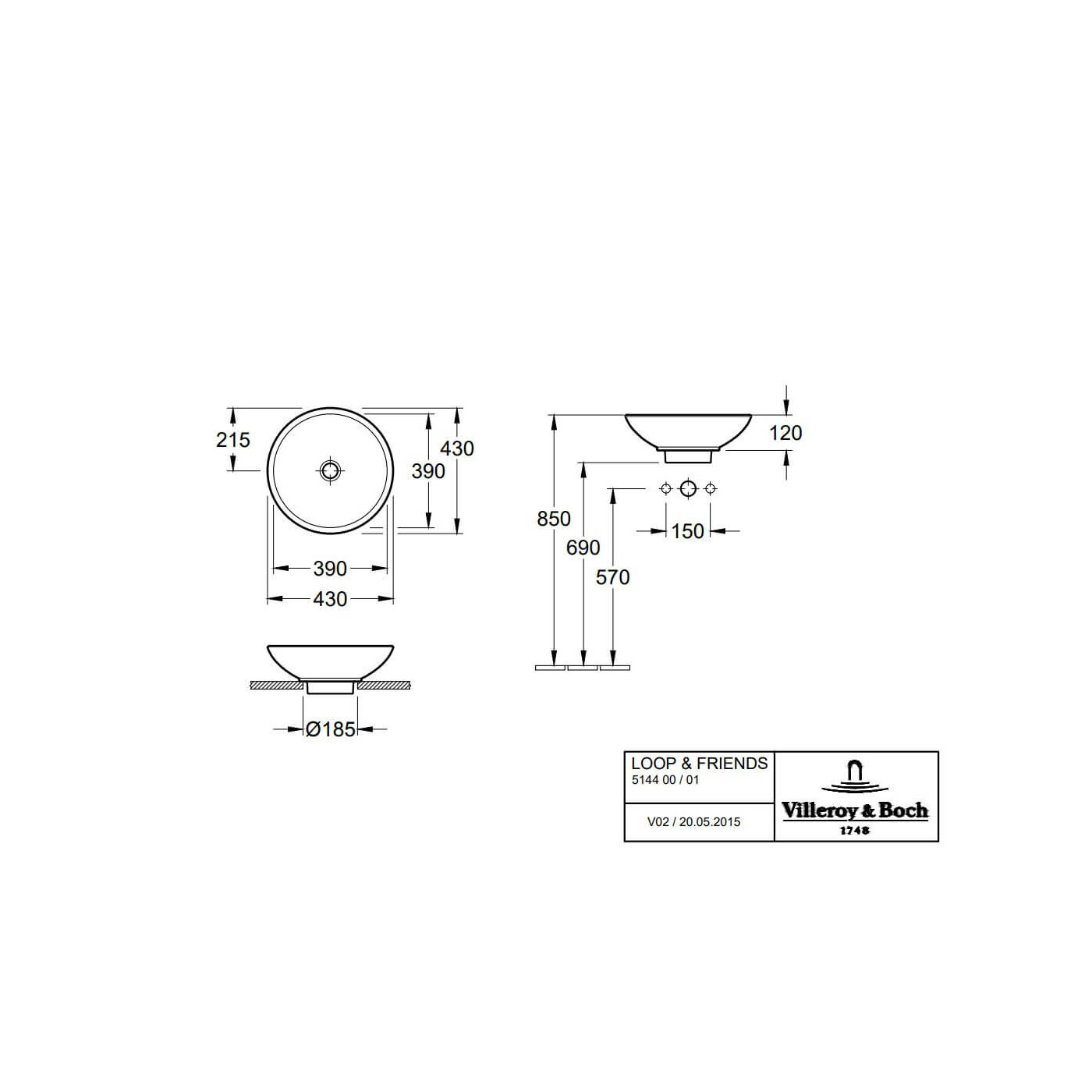 Umywalka Nablatowa Loop&Friends 43x43 51440001 Villeroy&Boch Umywalka Nablatowa Loop&Friends 43x43 51440001 Villeroy&Boch