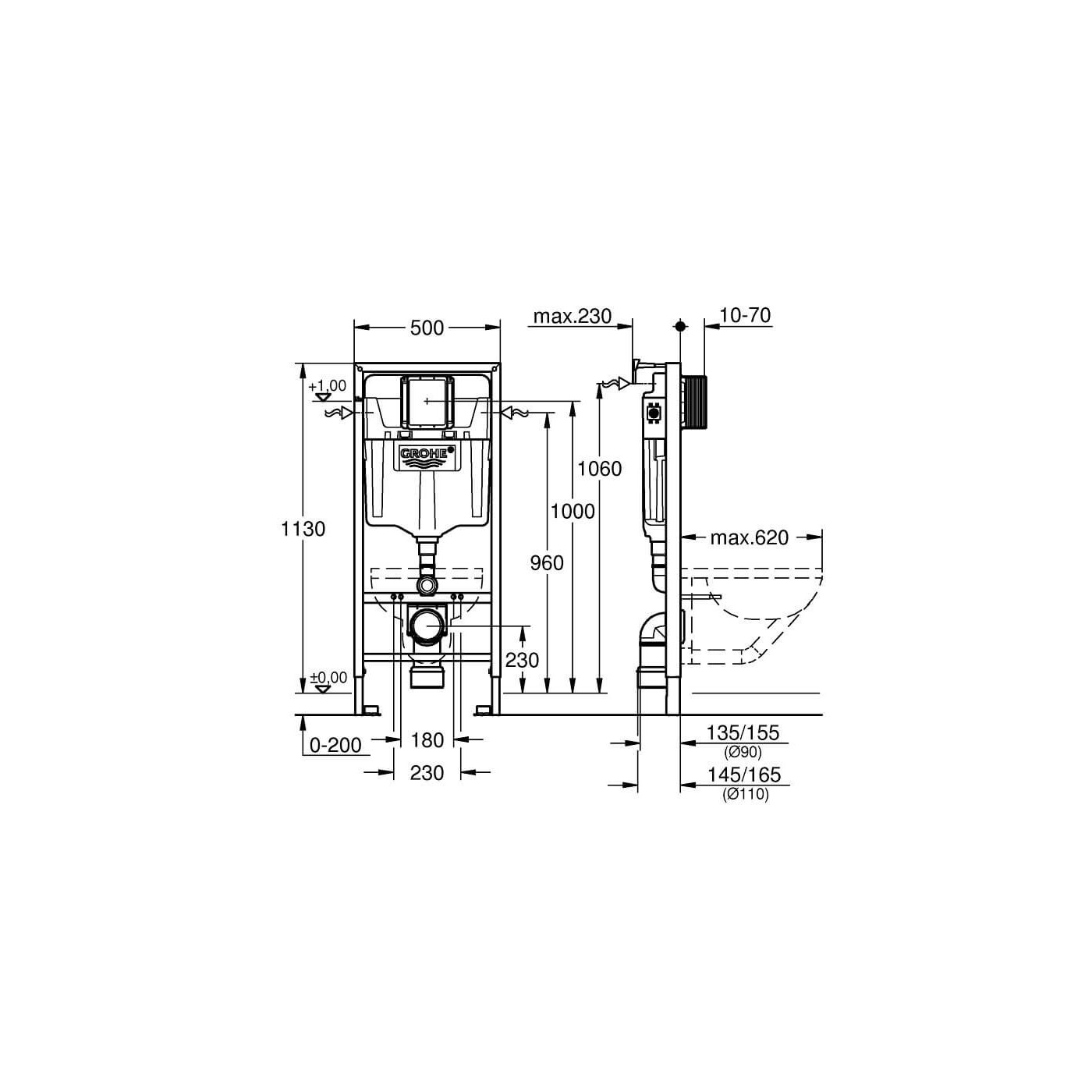 Stelaż Rapid SL Podtynkowy Do WC 1,13m + Wsporniki 38536001 Grohe Stelaż Rapid SL Podtynkowy Do WC 1,13m + Wsporniki 38536001 Grohe