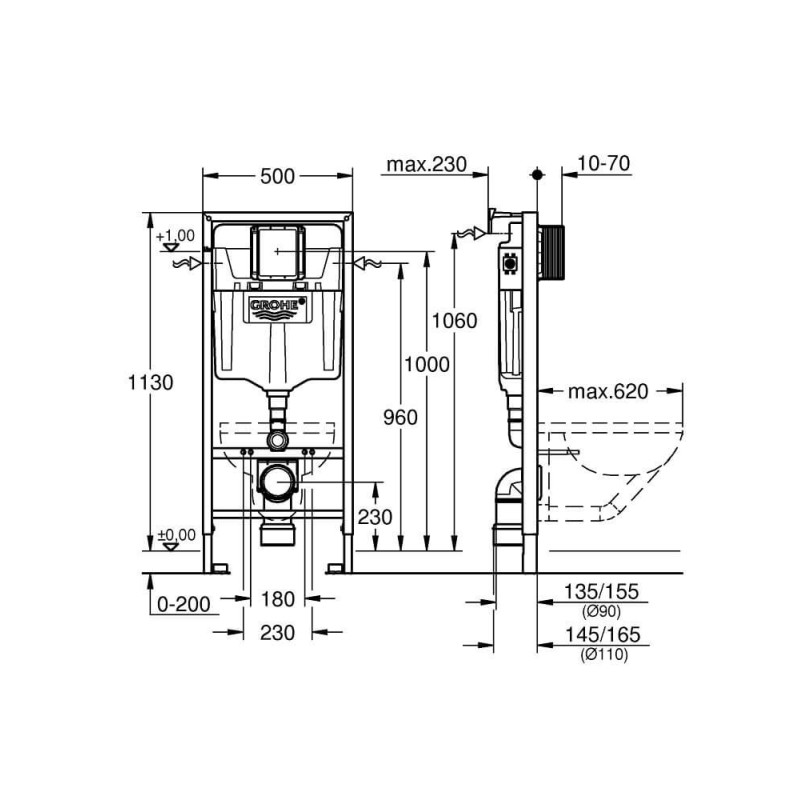 Stelaż Rapid SL Podtynkowy Do WC 1,13m + Wsporniki 38536001 Grohe Stelaż Rapid SL Podtynkowy Do WC 1,13m + Wsporniki 38536001 Grohe